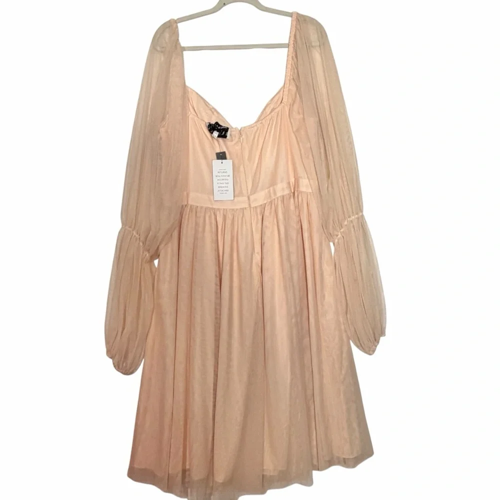 Eloquii Nabela Noor Peach Pink Tiered Puff Sleeve Glinda Style Dress Size 16 NEW - Picture 3 of 14